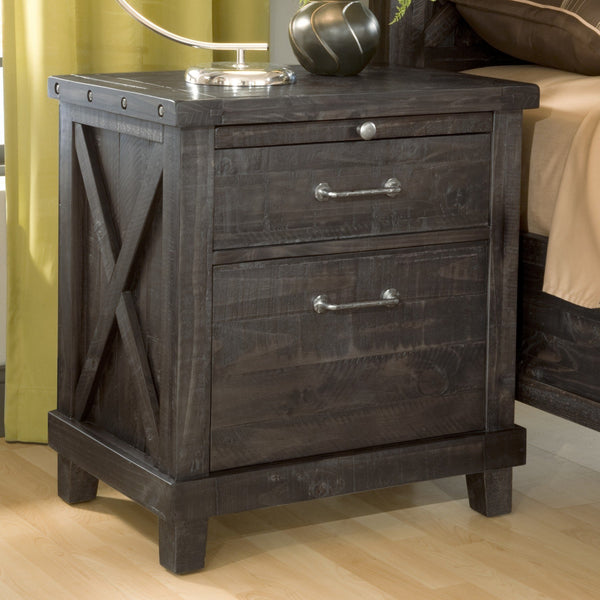 BM187669 - Wooden Nightstand with Two Drawers and One Pull Out Tray, Gray