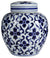 Traditional Style Urn Shape Ceramic Lidded Jar with Floral Pattern, White and Blue