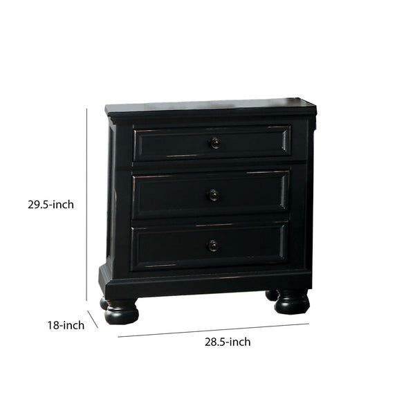 BM188575   Transitional Style Two Drawer Wooden Night Stand with Round Bun Legs, Black