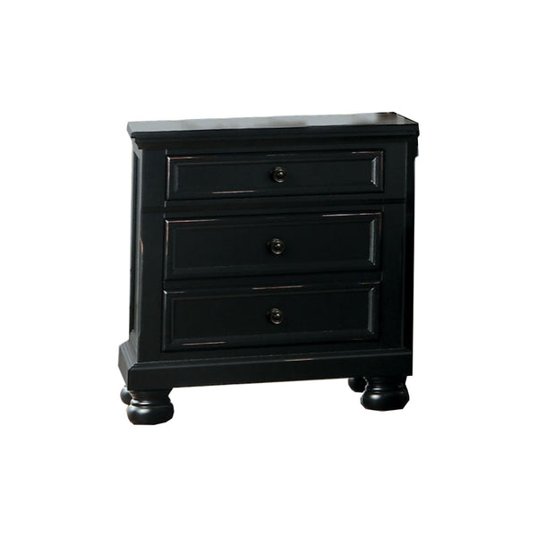 BM188575   Transitional Style Two Drawer Wooden Night Stand with Round Bun Legs, Black