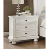 BM188578   Transitional Style Two Drawer Wooden Night Stand with Round Bun Legs, White