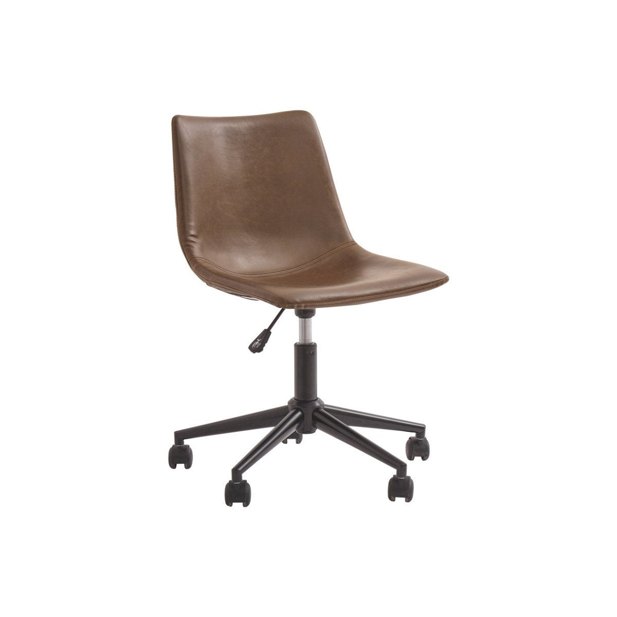 BM190090 - Metal Swivel Chair with Faux Leather Upholstery and Adjustable Seat, Brown and Black