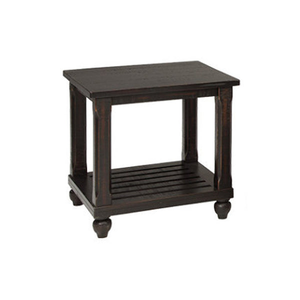 Plank Style Wooden Table Set with Slatted Lower Shelf and Bun Feet, Set of Three, Black - BM190107
