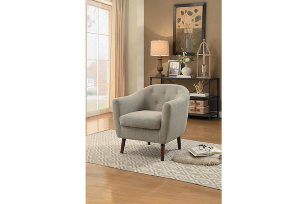 BM190165 - Contemporary Button Tufted Polyester Upholstered Wooden Accent Chair with Curved Back, Beige