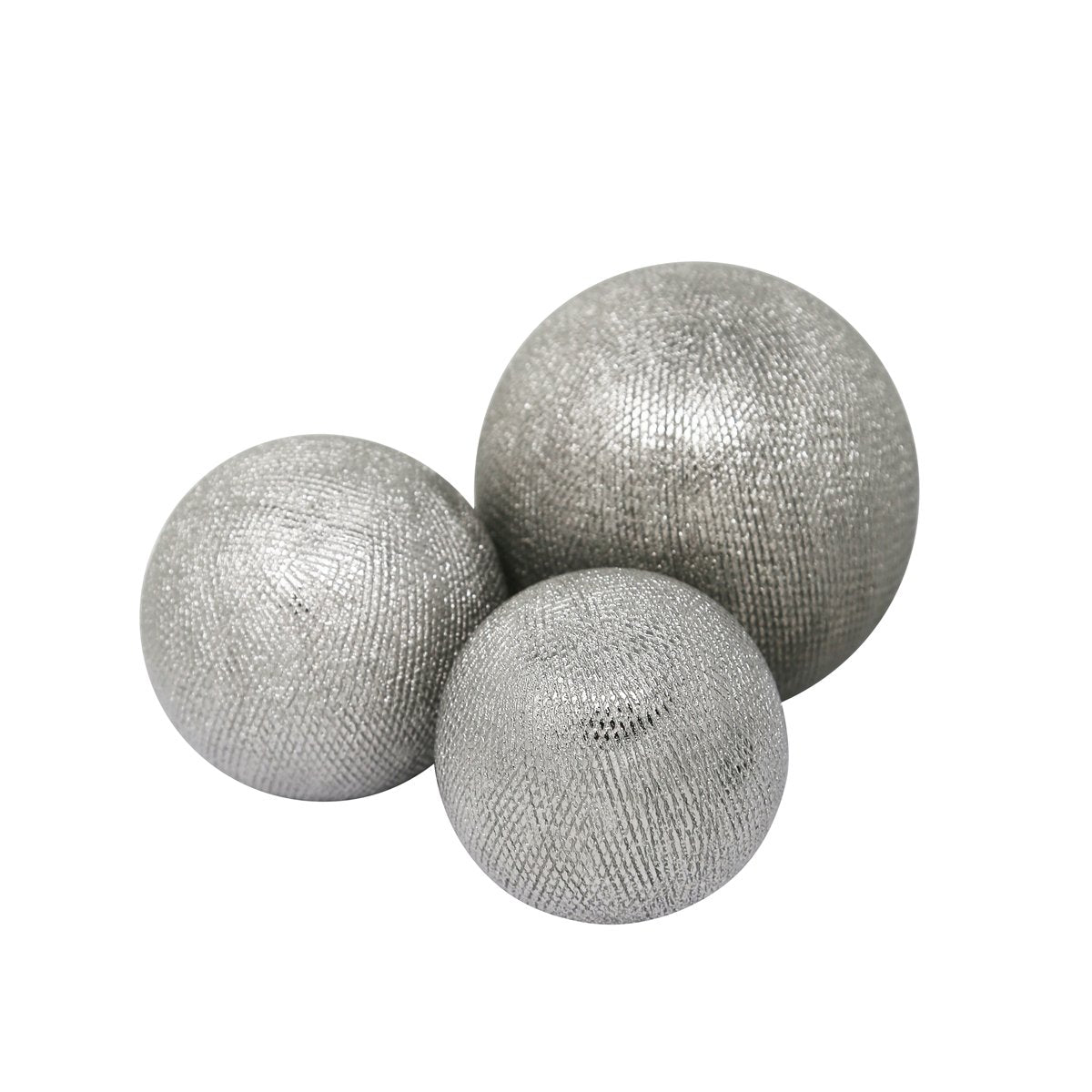 BM190606 - Decorative Ceramic Orbs with Textured Design, Silver, Set of Three