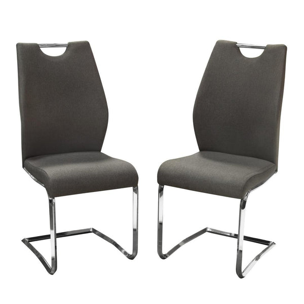 BM190991 - Fabric Upholstered Metal Dining Side Chairs with Handle, Gray and Silver, Pack of Two
