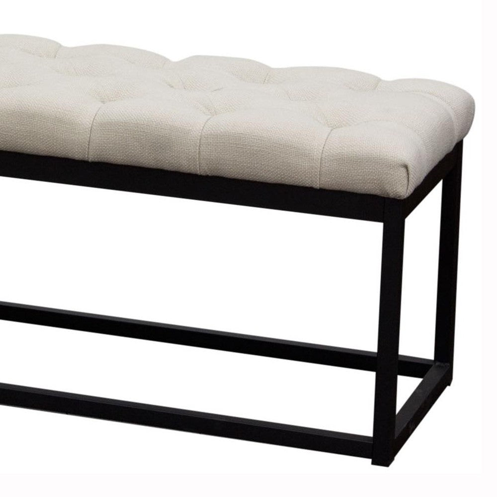 BM190997 - Linen Upholstered Metal Contemporary Bench with Diamond Tuft Details, Beige and Black