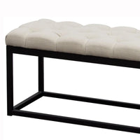 BM190997 - Linen Upholstered Metal Contemporary Bench with Diamond Tuft Details, Beige and Black