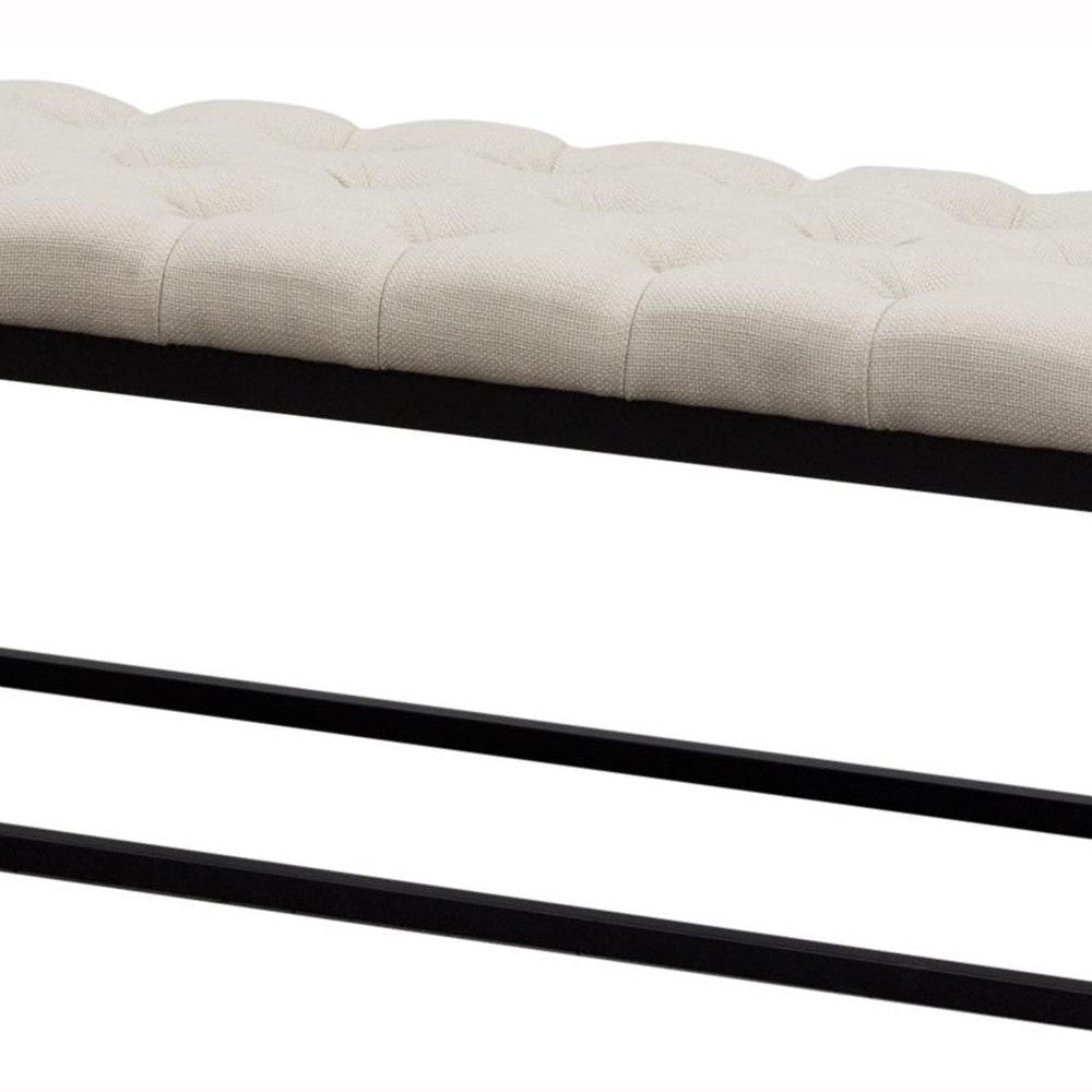 BM190997 - Linen Upholstered Metal Contemporary Bench with Diamond Tuft Details, Beige and Black