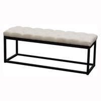 BM190997 - Linen Upholstered Metal Contemporary Bench with Diamond Tuft Details, Beige and Black