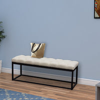 BM190997 - Linen Upholstered Metal Contemporary Bench with Diamond Tuft Details, Beige and Black