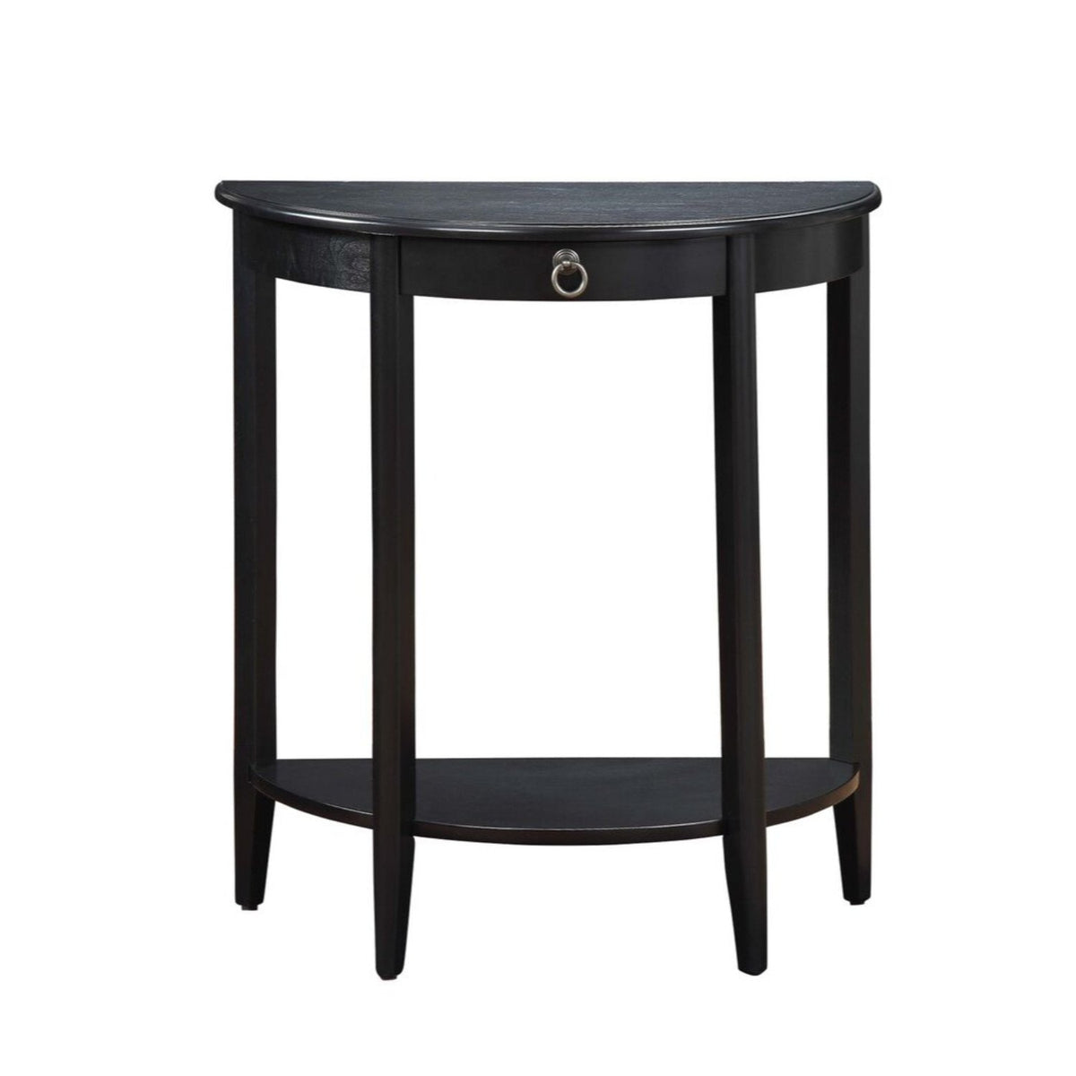 BM191266 - Wooden Half Moon Shaped Console Table with One Storage Drawer, Black