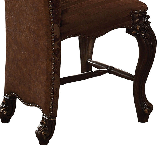 Faux Leather and Wood Counter Height Chair, Set of 2, Brown - BM191298