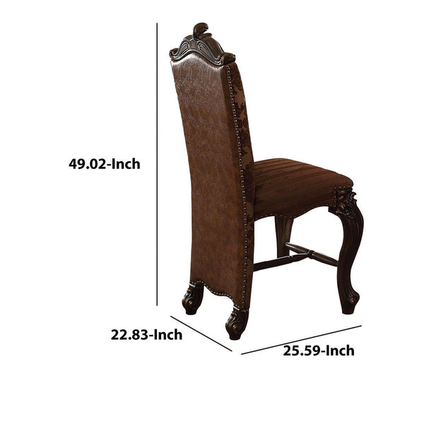 Faux Leather and Wood Counter Height Chair, Set of 2, Brown - BM191298