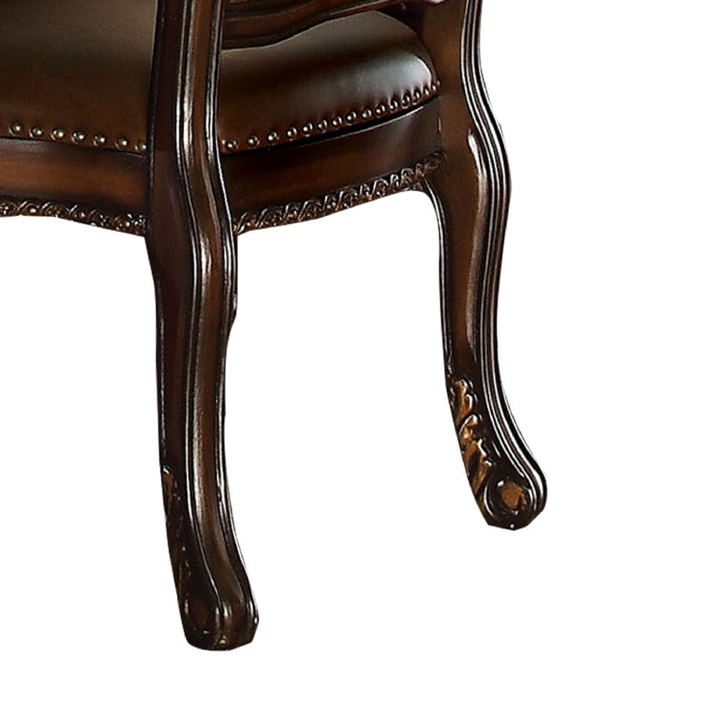 Faux Leather Upholstered Wooden Side Chair Button Tufted Back, Brown, Set of Two - BM191301