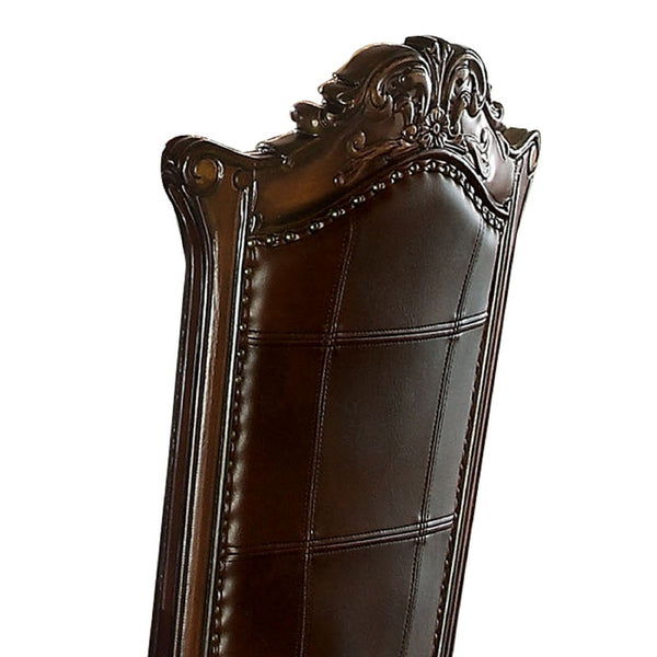 Faux Leather Upholstered Wooden Side Chair Button Tufted Back, Brown, Set of Two - BM191301