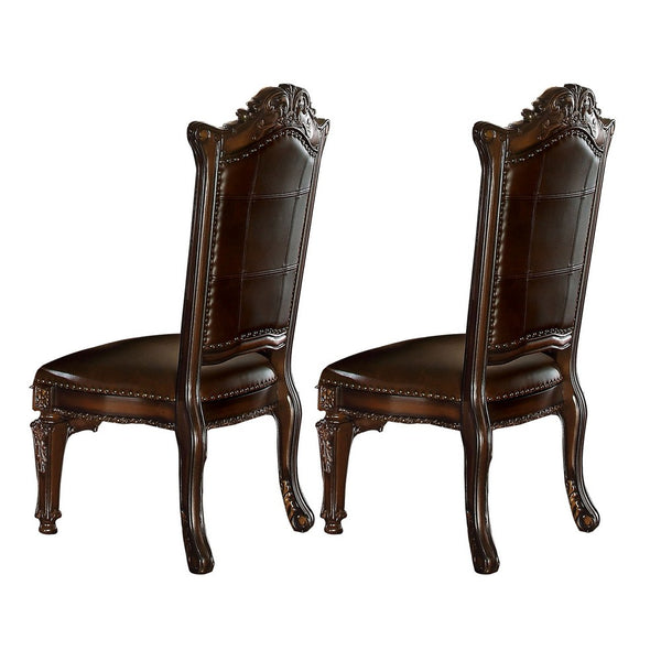 Faux Leather Upholstered Wooden Side Chair Button Tufted Back, Brown, Set of Two - BM191301
