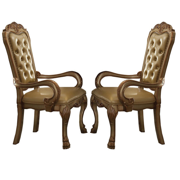 24 Inch Wide Dining Chair, Vegan Faux Leather, Set of 2, Beige, Gold - BM191305