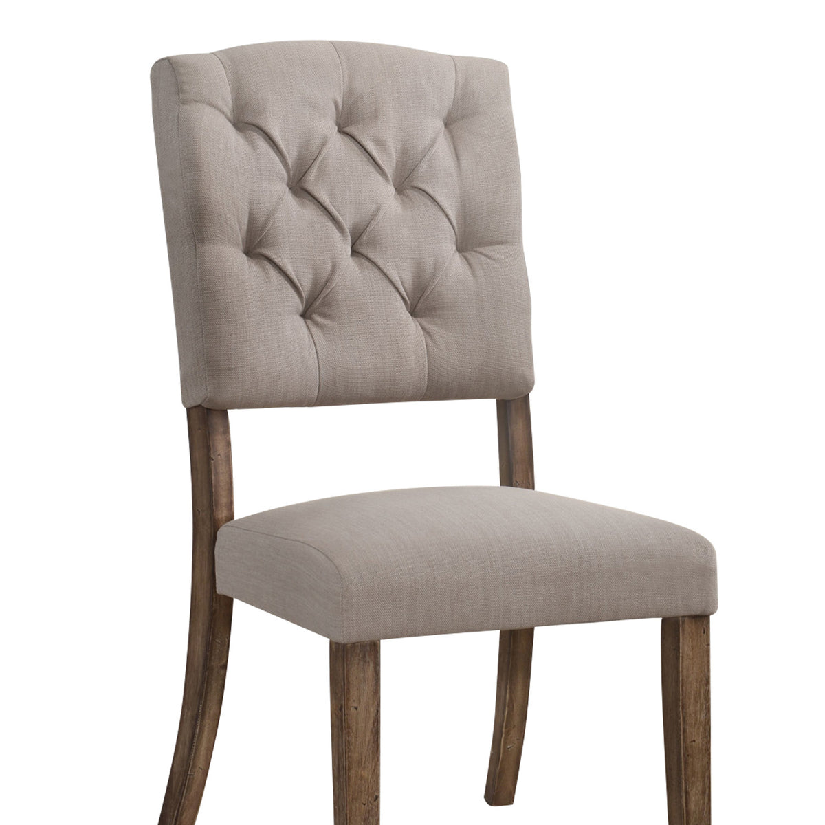 Padded Side Chair with Flared Legs, Set of 2, Beige and Brown - BM191319