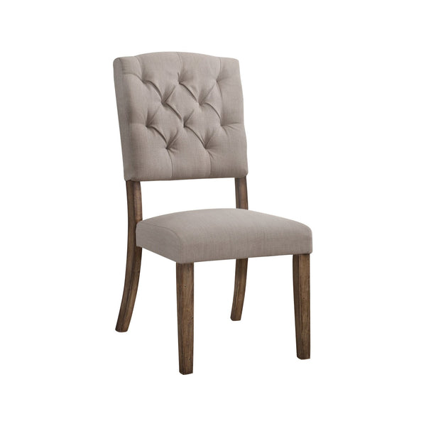 Padded Side Chair with Flared Legs, Set of 2, Beige and Brown - BM191319