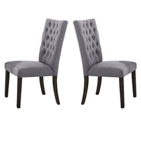 Fabric Upholstered Wooden Side Chair with Nail head Trim Accents, Gray and Brown, Set of Two - BM191325