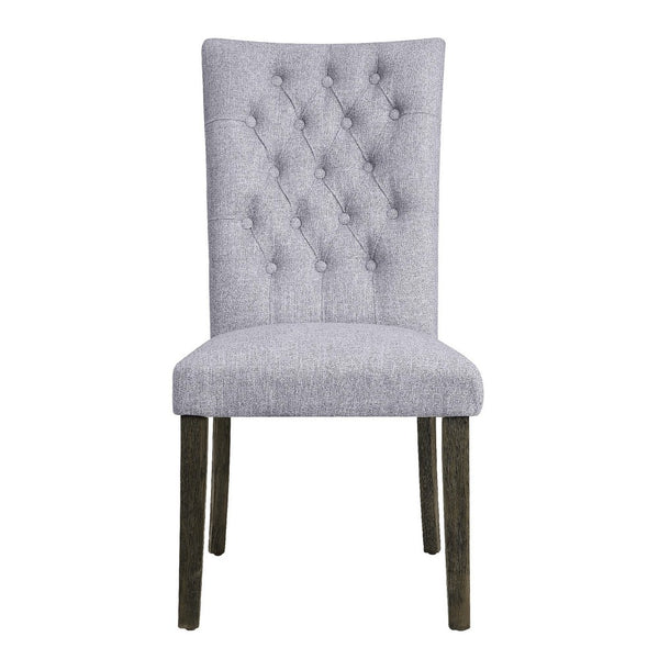 Fabric Upholstered Wooden Side Chair with Nail head Trim Accents, Gray and Brown, Set of Two - BM191325