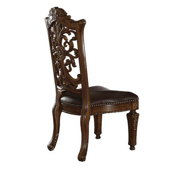 Wooden Side Chair with Cut Out Floral Molding, Set of 2, Brown - BM191375