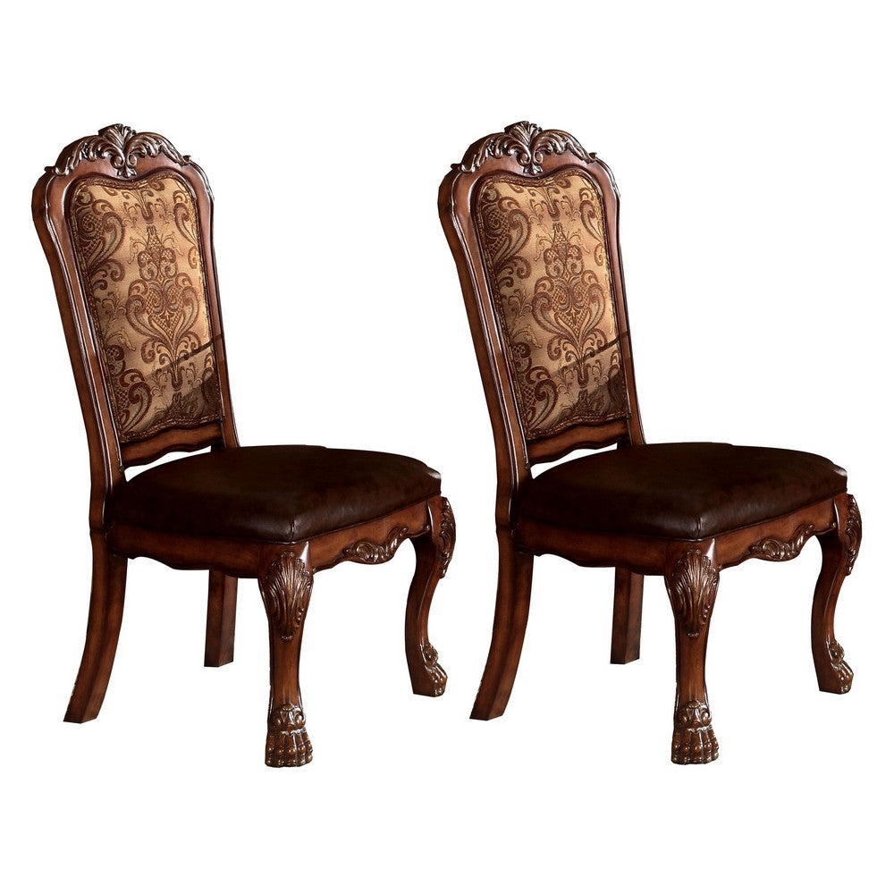 Leatherette Side Chair with Claw Legs, Set of 2, Brown - BM191376