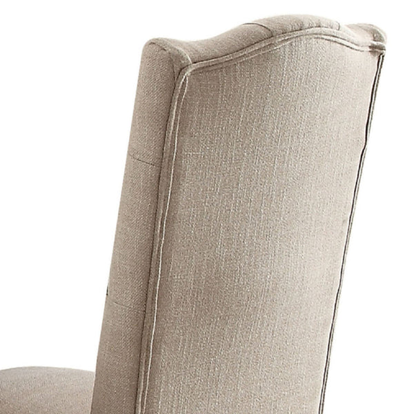 Linen Upholstered Wooden Side Chair with Button Tufting Backrest, Beige and Brown, Set of Two - BM191390