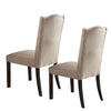 Linen Upholstered Wooden Side Chair with Button Tufting Backrest, Beige and Brown, Set of Two - BM191390