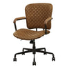 Tufted Leatherette Metal Swivel Executive Chair with Curved Wooden Armrest, Brown and Black - BM191418