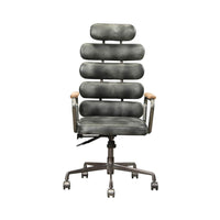 Leatherette Metal Swivel Executive Chair with Five Horizontal Panels Backrest, Gray - BM191419