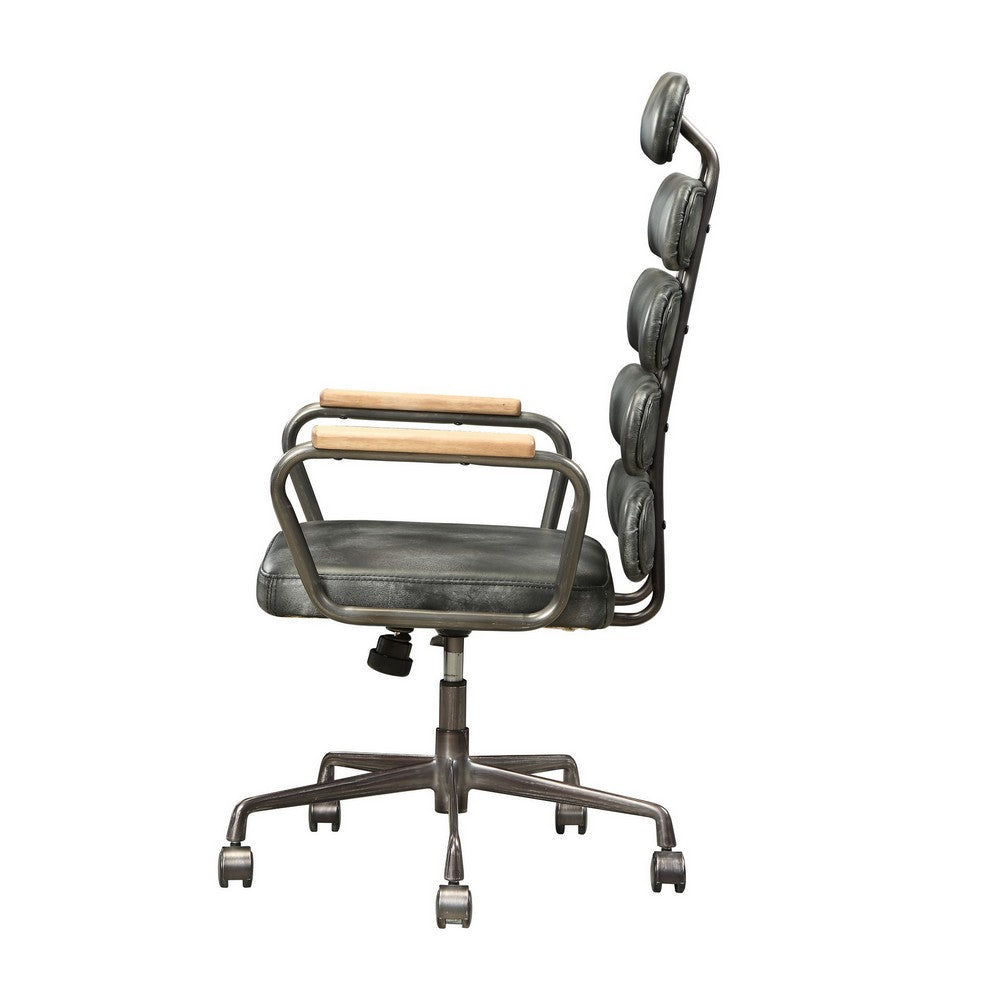 Leatherette Metal Swivel Executive Chair with Five Horizontal Panels Backrest, Gray - BM191419