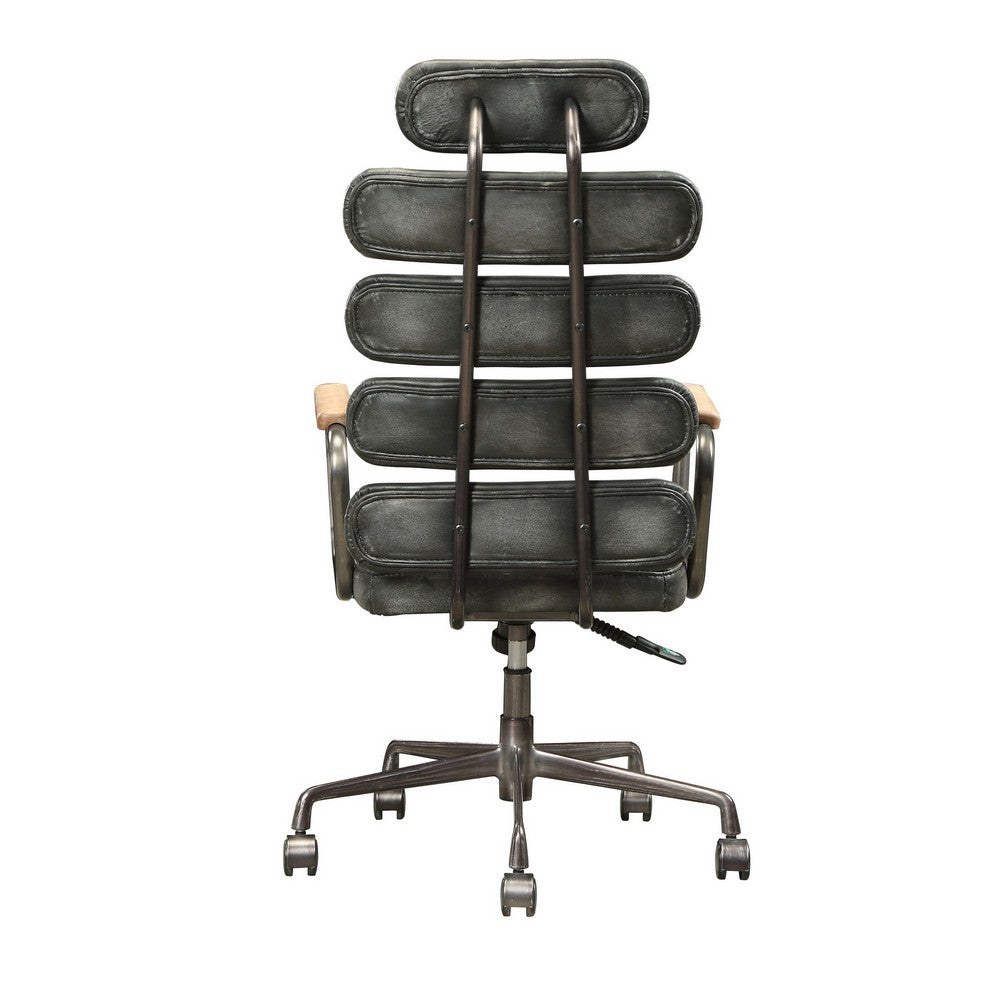 Leatherette Metal Swivel Executive Chair with Five Horizontal Panels Backrest, Gray - BM191419