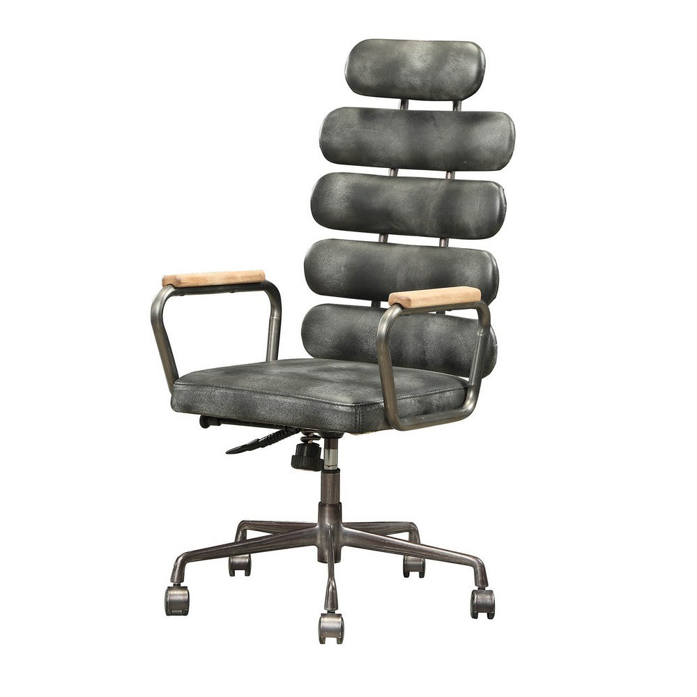 Leatherette Metal Swivel Executive Chair with Five Horizontal Panels Backrest, Gray - BM191419