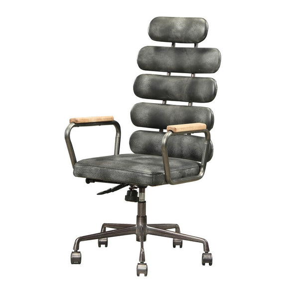 Leatherette Metal Swivel Executive Chair with Five Horizontal Panels Backrest, Gray - BM191419