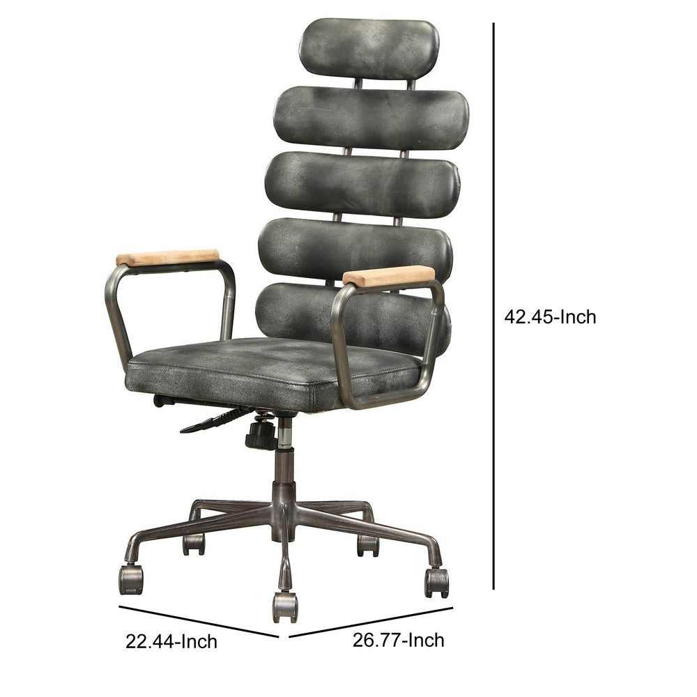 Leatherette Metal Swivel Executive Chair with Five Horizontal Panels Backrest, Gray - BM191419