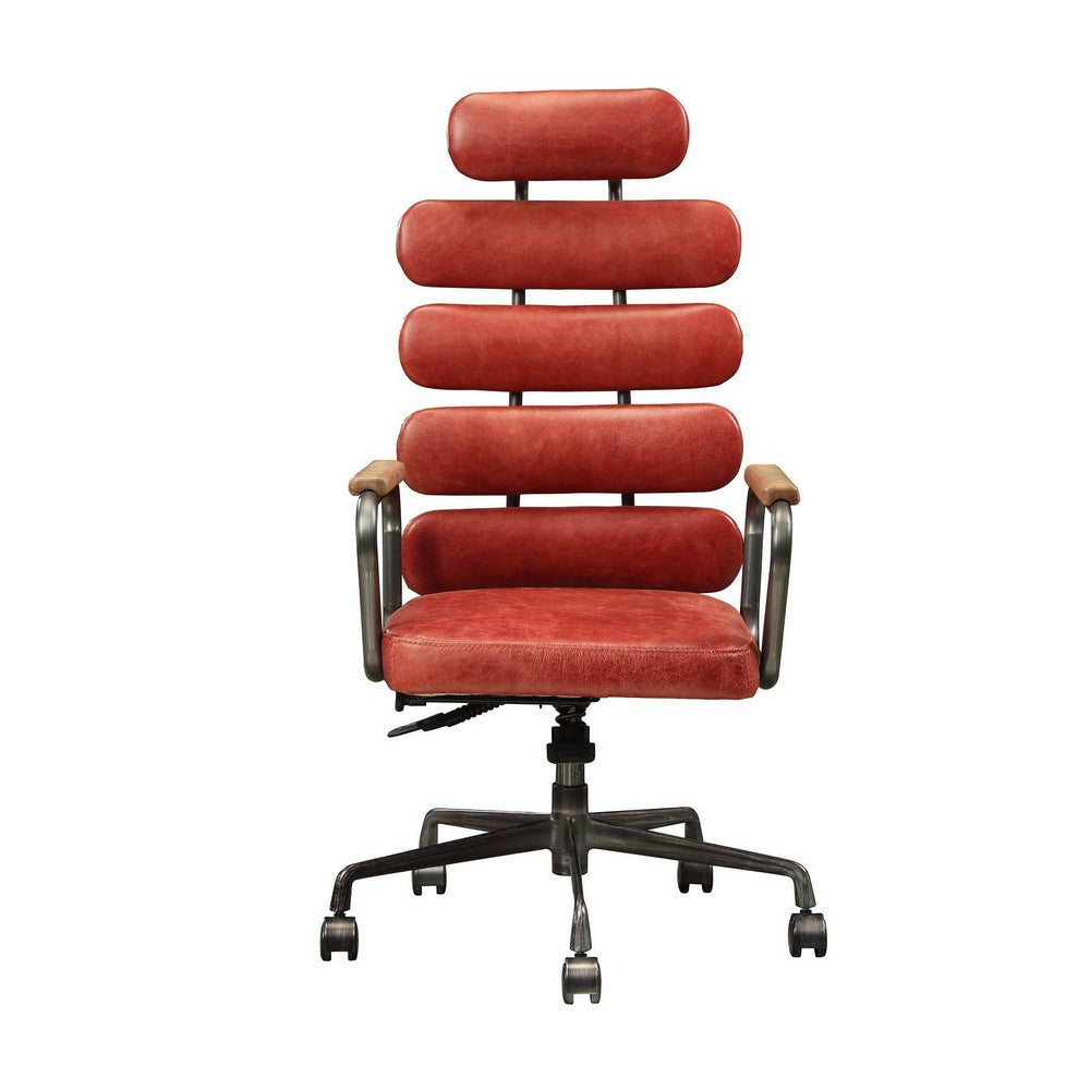 Leatherette Office Chair with Split Panel Backrest, Red - BM191421