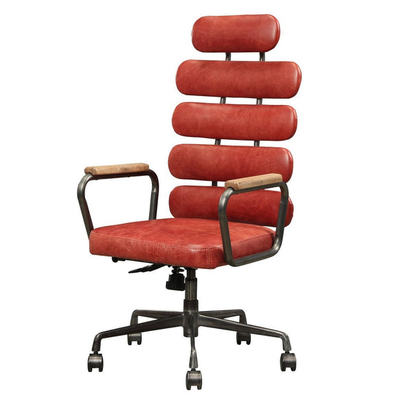 Leatherette Office Chair with Split Panel Backrest, Red - BM191421