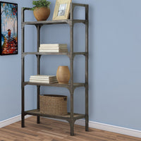 65 Inch 4 Tier Industrial Metal Bookshelf with Rivets, Gray - BM191428