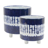 BM191713 - Contemporary Ceramic Footed Planters with Cylindrical Shape, Blue, Set of Two