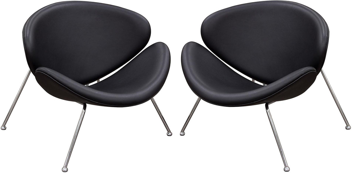 BM192119 - Modern Leatherette Upholstered Accent Chair with Angled Metal Legs, Set of Two, Black and Silver
