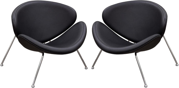 BM192119 - Modern Leatherette Upholstered Accent Chair with Angled Metal Legs, Set of Two, Black and Silver
