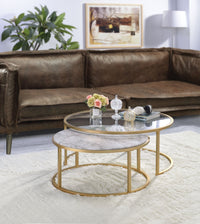 BM193836 -Metal Framed Nesting Coffee Tables with Glass and Marble Tops, Set of Two, Gold