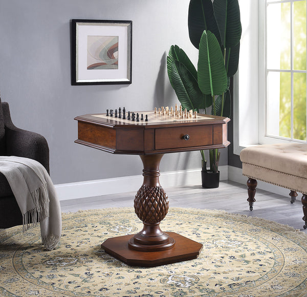 Wooden Square Top Reversible Game Table with Pedestal Base, Brown - BM193859