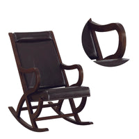 BM193886 -Faux Leather Upholstered Wooden Rocking Chair with Looped Arms, Brown