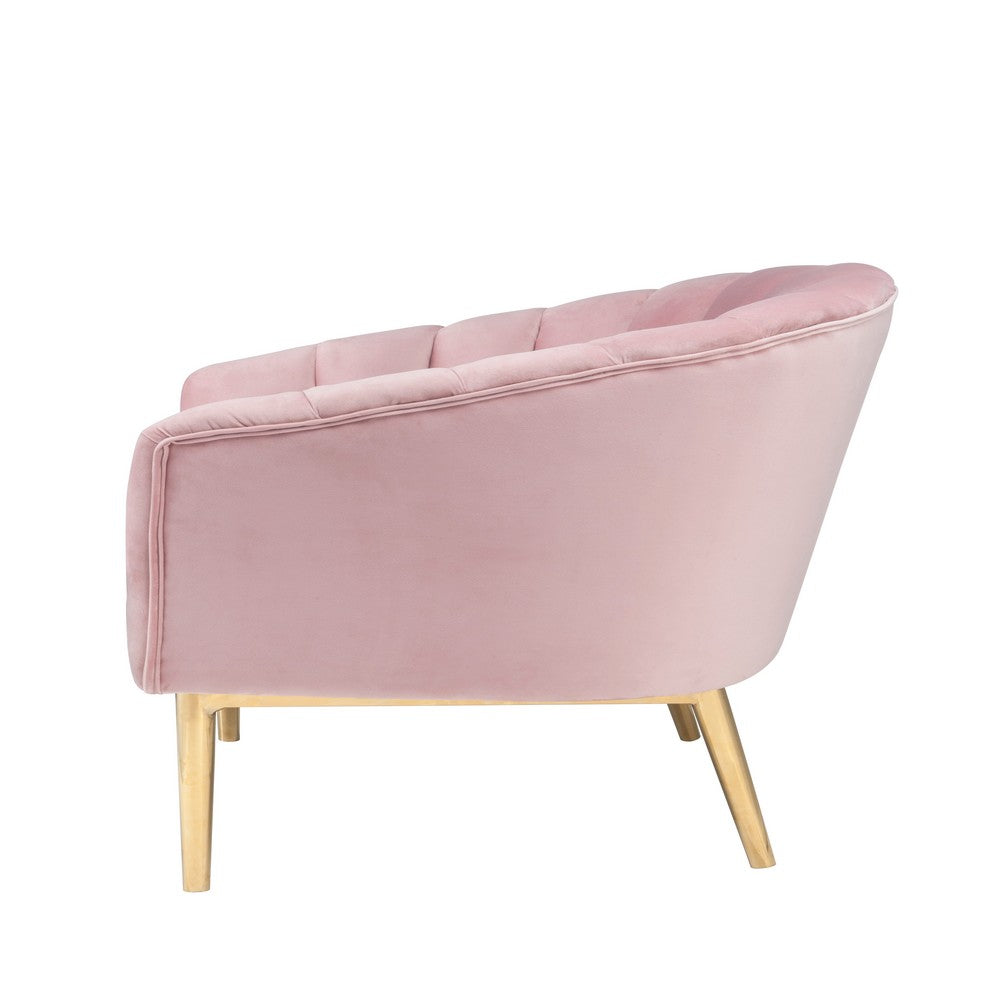 Fabric Accent Chair with Seashell Design Backrest, Pink and Gold - BM193892