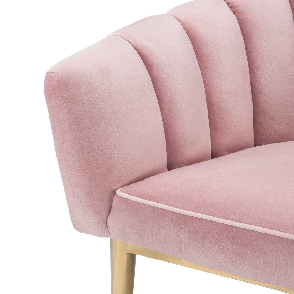 Fabric Accent Chair with Seashell Design Backrest, Pink and Gold - BM193892