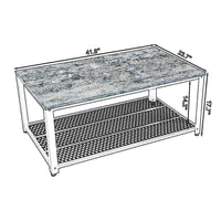 Metal Frame Coffee Table with Wooden Top and Mesh Bottom Shelf, Brown and Black - BM193917