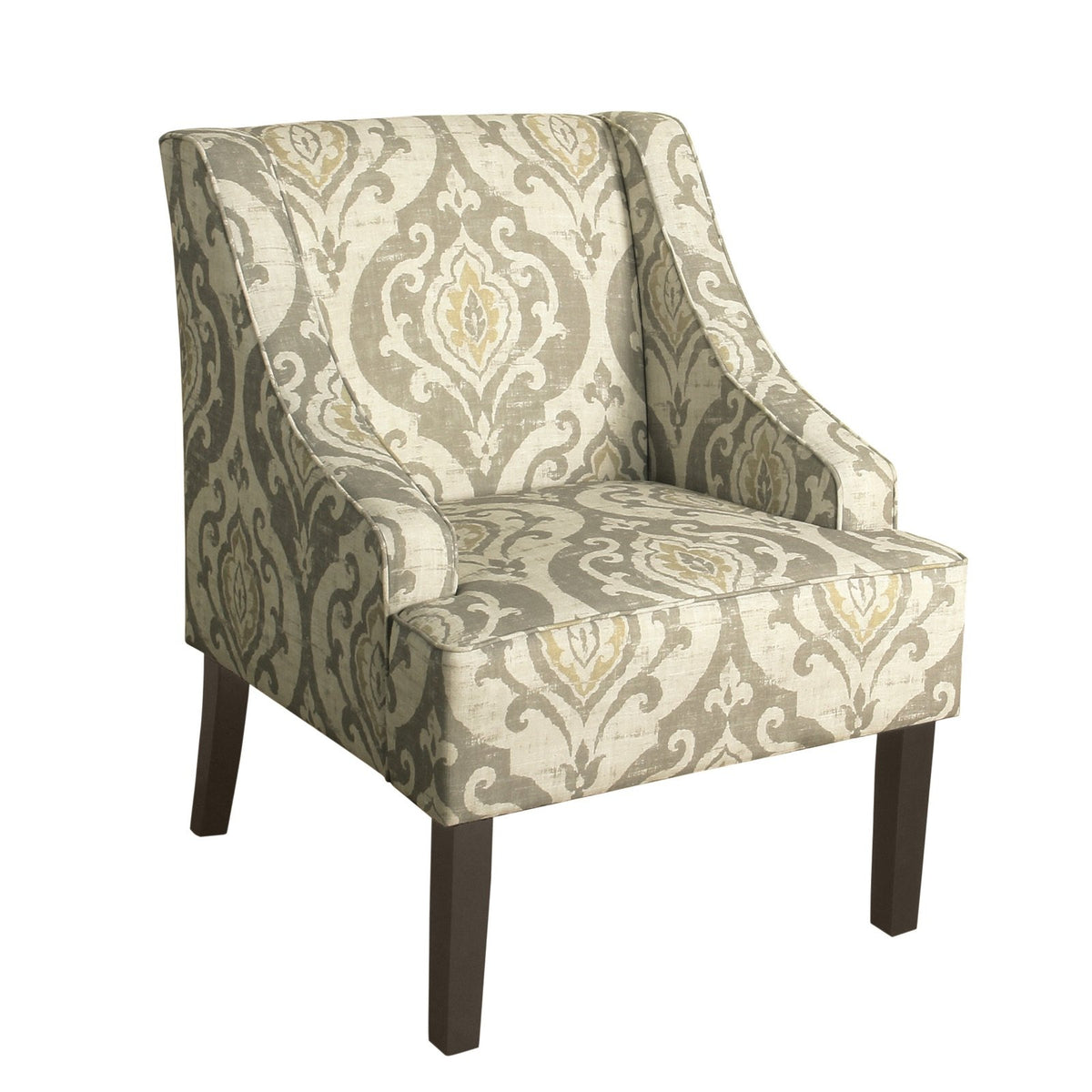 BM194000 - Fabric Upholstered Wooden Accent Chair with Damask Pattern Design, Multicolor